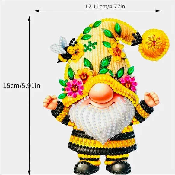 Gnome Hanging Wall Decor Yellow/Black Hand Crafted Sealed Diamond Art 5.9x4.7” - Picture 3 of 3